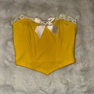 Yellow Corset Top with Lace Trim